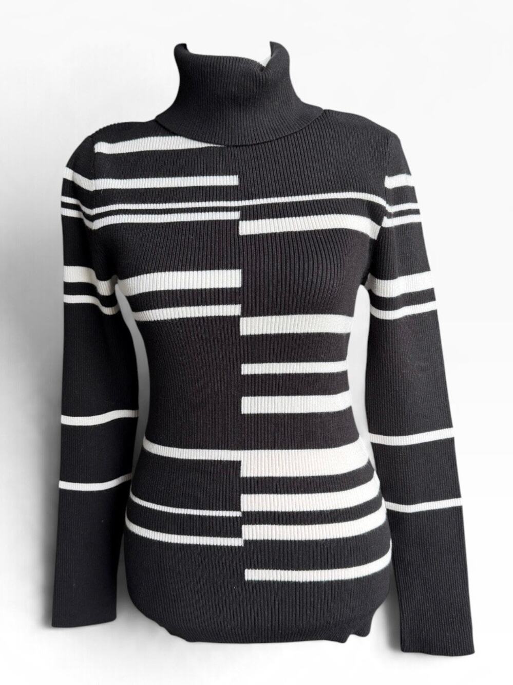 White House Black Market Black & White Striped Modern style  Turtleneck Sz S